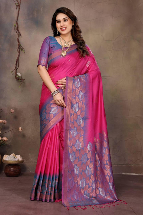 Load image into Gallery viewer, Mellifluous Dark Pink Soft Banarasi Silk Saree With Luxuriant Blouse Piece
