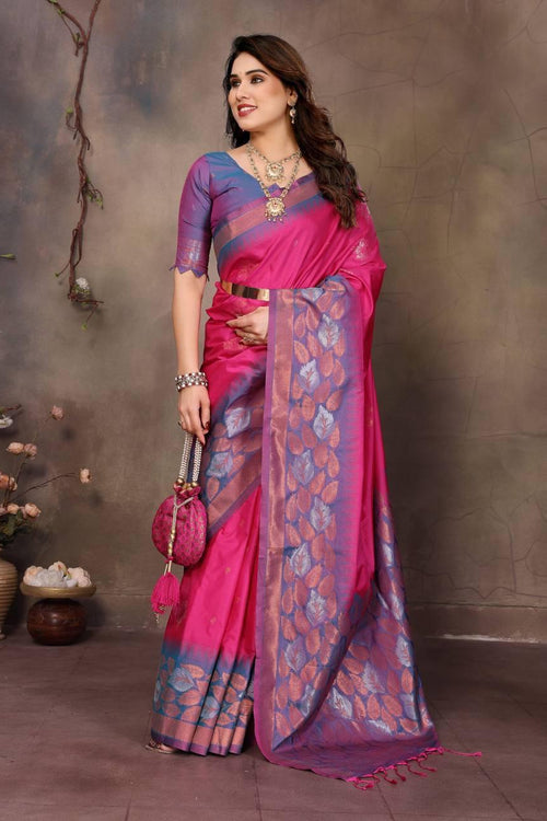 Load image into Gallery viewer, Mellifluous Dark Pink Soft Banarasi Silk Saree With Luxuriant Blouse Piece
