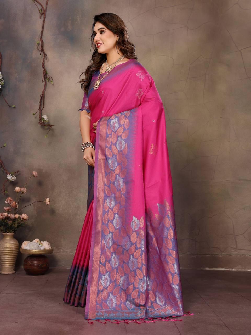 Mellifluous Dark Pink Soft Banarasi Silk Saree With Luxuriant Blouse Piece