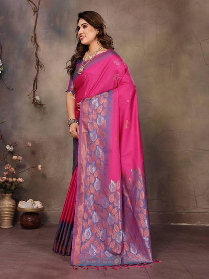Mellifluous Dark Pink Soft Banarasi Silk Saree With Luxuriant Blouse Piece