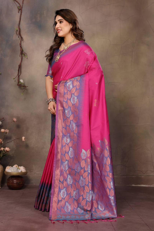 Load image into Gallery viewer, Mellifluous Dark Pink Soft Banarasi Silk Saree With Luxuriant Blouse Piece
