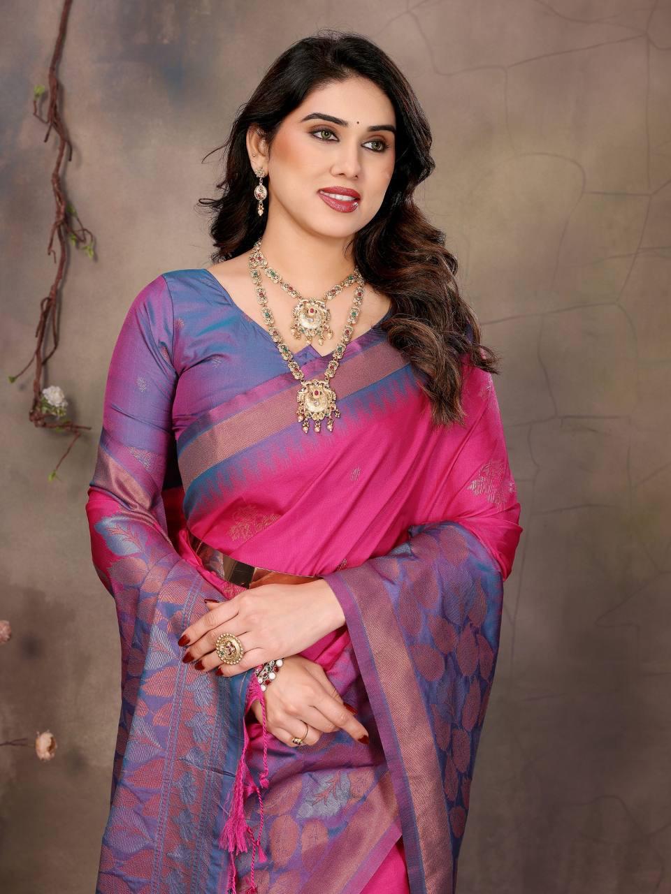 Mellifluous Dark Pink Soft Banarasi Silk Saree With Luxuriant Blouse Piece
