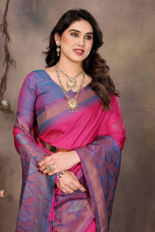Load image into Gallery viewer, Mellifluous Dark Pink Soft Banarasi Silk Saree With Luxuriant Blouse Piece
