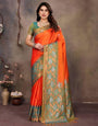 Gratifying Orange Soft Banarasi Silk Saree With Improbable Blouse Piece