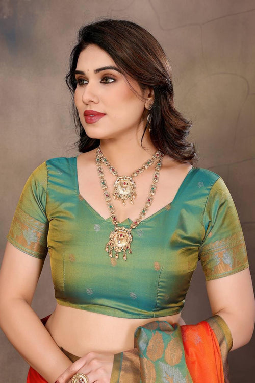 Load image into Gallery viewer, Gratifying Orange Soft Banarasi Silk Saree With Improbable Blouse Piece
