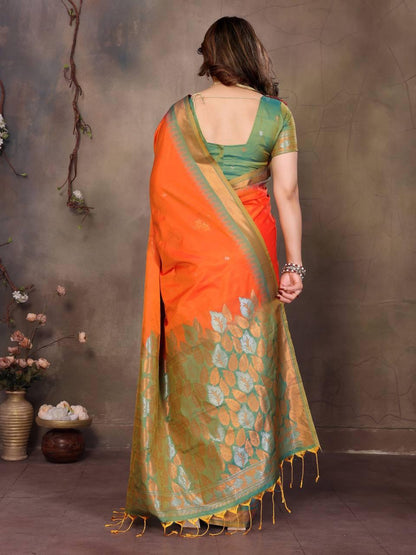 Gratifying Orange Soft Banarasi Silk Saree With Improbable Blouse Piece
