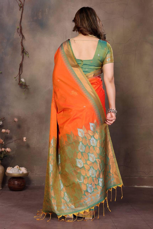 Load image into Gallery viewer, Gratifying Orange Soft Banarasi Silk Saree With Improbable Blouse Piece
