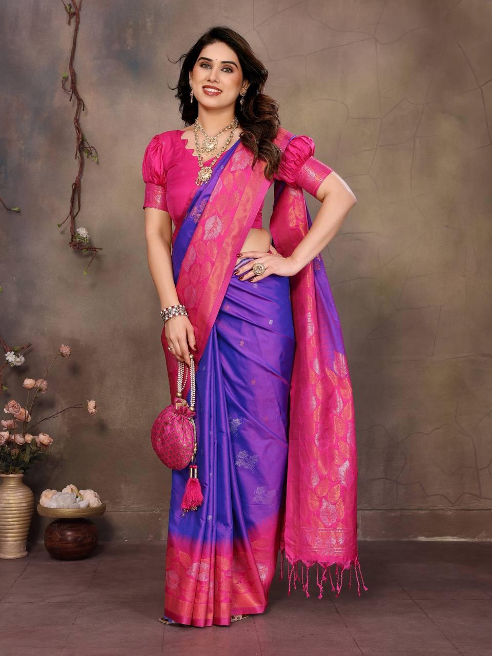 Staring Purple Soft Banarasi Silk Saree With Capricious Blouse Piece