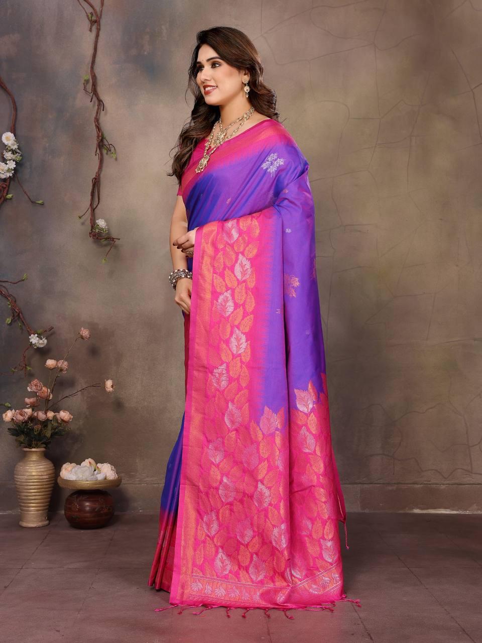 Staring Purple Soft Banarasi Silk Saree With Capricious Blouse Piece