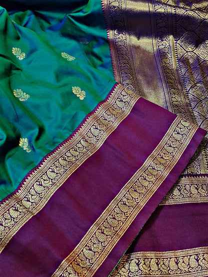 Phenomenal Rama Soft Banarasi Kathpadar Silk Saree With Opulent Blouse Piece