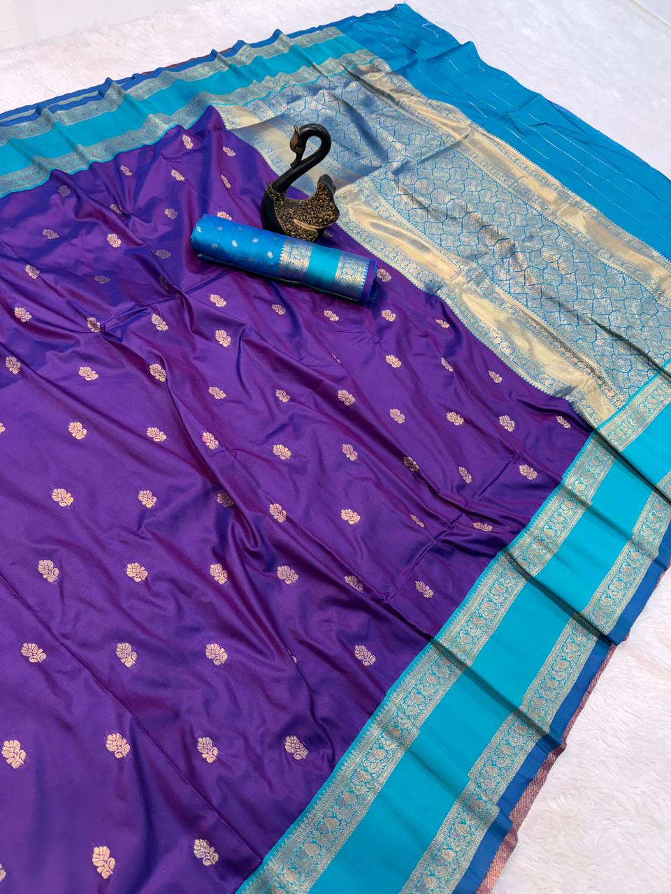 Enchanting Royal Purple Soft Banarasi Kathpadar Silk Saree With Girlish Blouse Piece