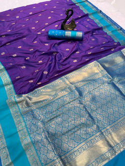 Enchanting Royal Purple Soft Banarasi Kathpadar Silk Saree With Girlish Blouse Piece