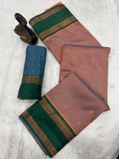 Improbable Peach Soft Banarasi Silk Saree With Deserving Blouse Piece
