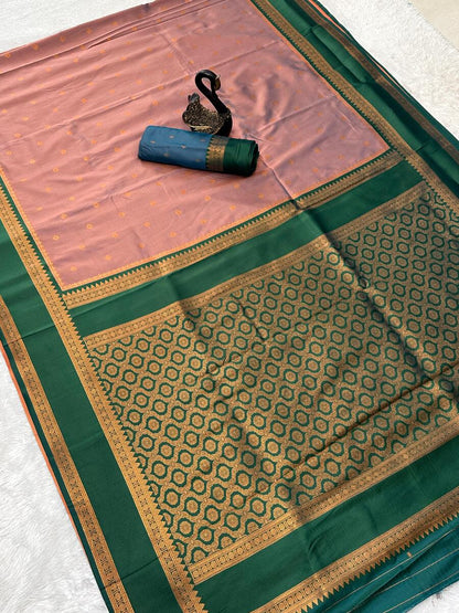 Improbable Peach Soft Banarasi Silk Saree With Deserving Blouse Piece