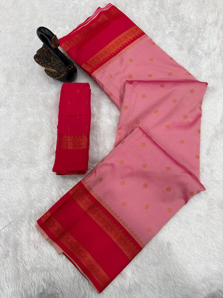 Radiant Pink Soft Banarasi Silk Saree With Moiety Blouse Piece