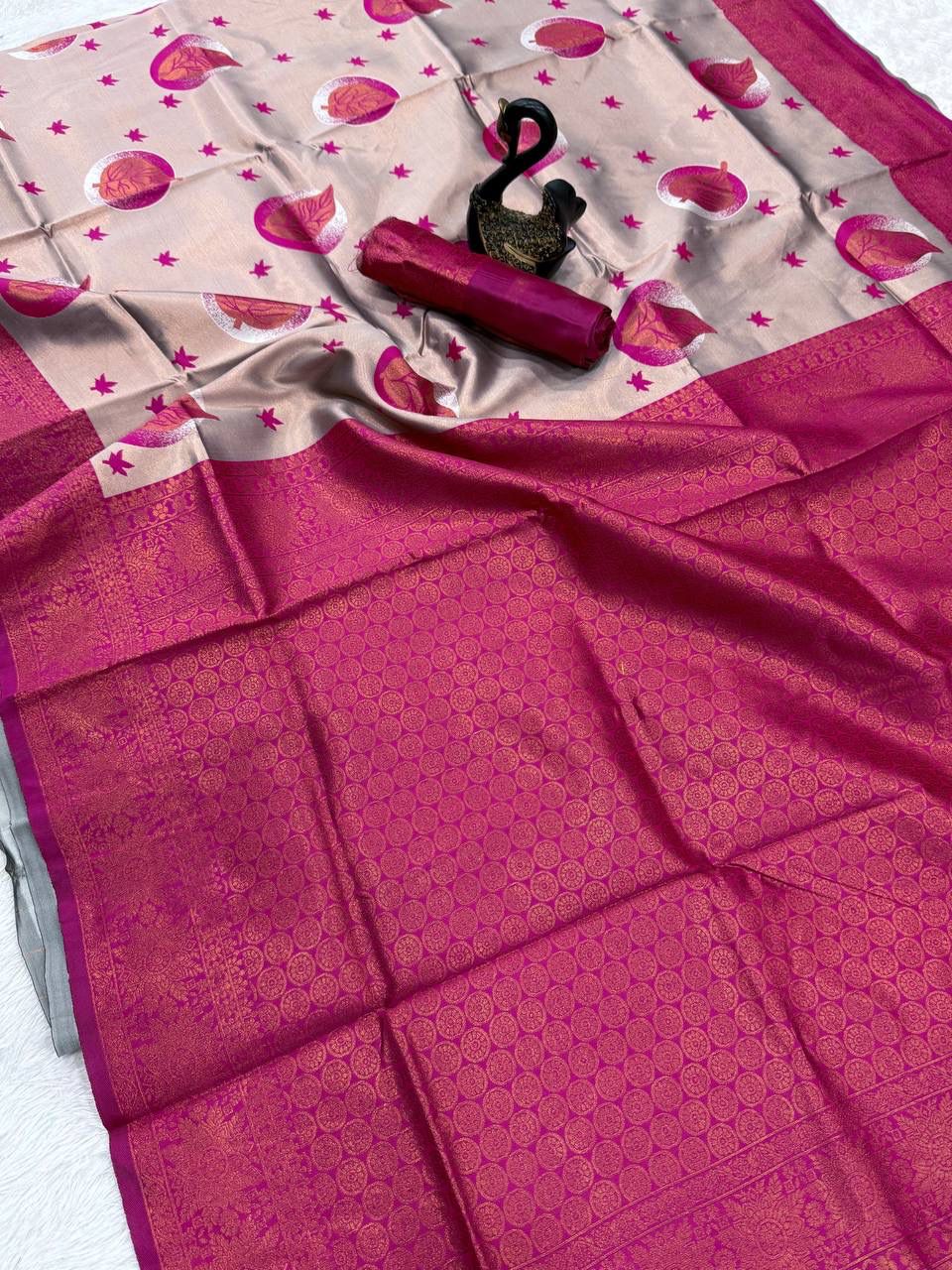 Seraphic Beige Soft Silk Saree With Incomparable Blouse Piece