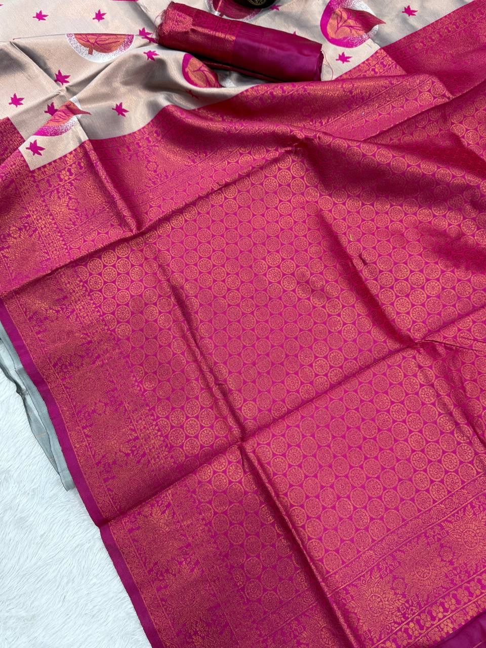 Seraphic Beige Soft Silk Saree With Incomparable Blouse Piece