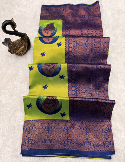 Enigmatic Parrot Soft Silk Saree With Bewitching Blouse Piece