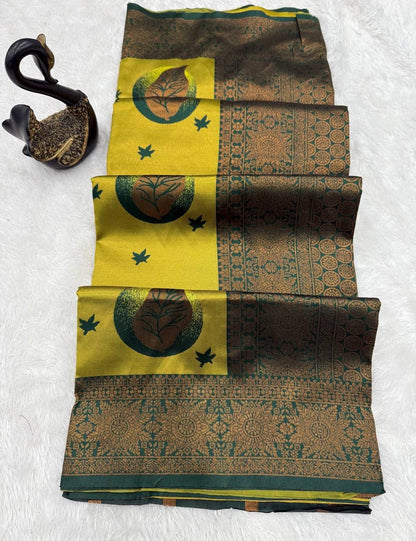 Whimsical Yellow Soft Silk Saree With Glowing Blouse Piece