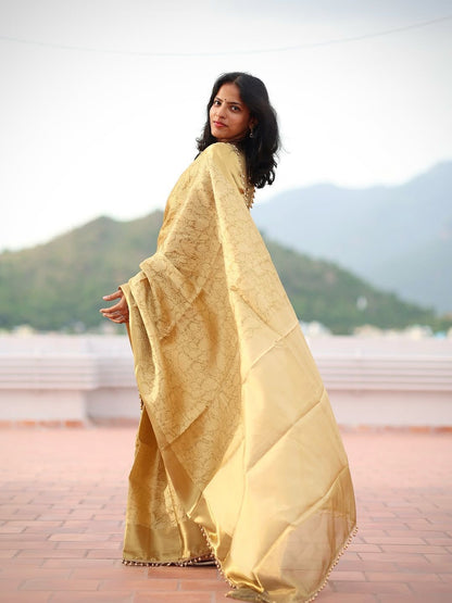 Lagniappe Golden Soft Tissue Silk Saree With Petrichor Blouse Piece