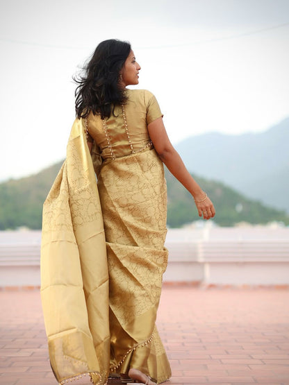 Lagniappe Golden Soft Tissue Silk Saree With Petrichor Blouse Piece