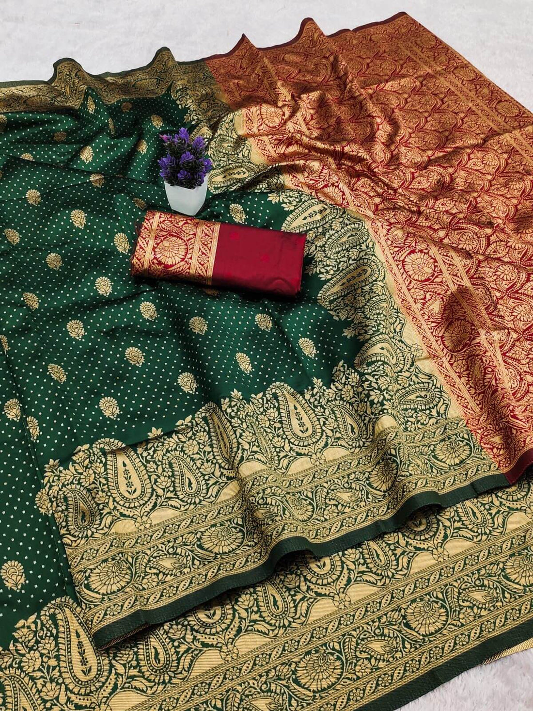 Prodigal Dark Green Soft Silk Saree With Designer Blouse Piece