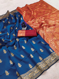 Elegant Navy Blue Soft Silk Saree With Bucolic Blouse Piece