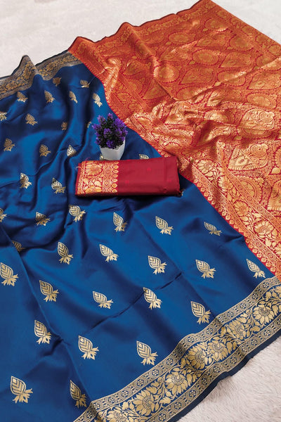 Elegant Navy Blue Soft Silk Saree With Bucolic Blouse Piece