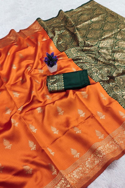 Exceptional Orange Soft Silk Saree With Preferable Blouse Piece