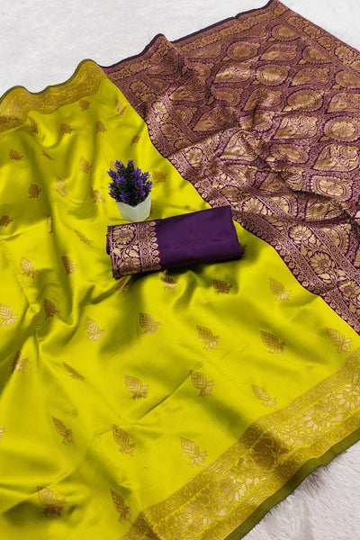 Chatoyant Yellow Soft Silk Saree With Embrocation Blouse Piece