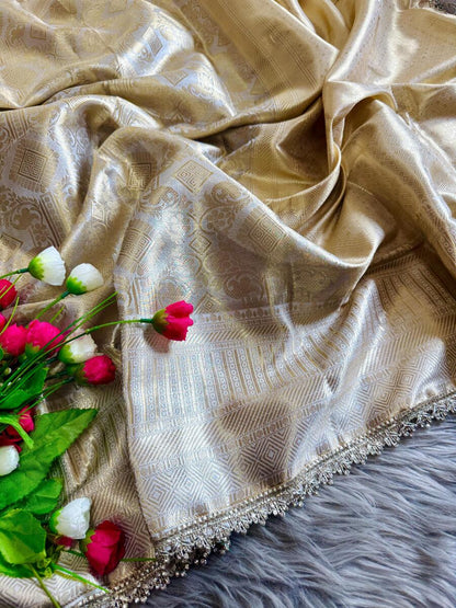 Fancifull Beige Soft Tissue Silk Saree With Classy Blouse Piece
