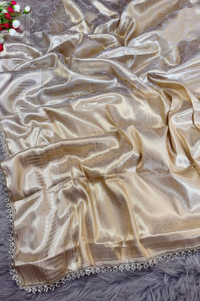 Fancifull Beige Soft Tissue Silk Saree With Classy Blouse Piece