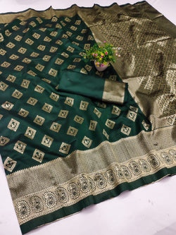 Ratatouille Dark Green Soft Silk Saree With Lassitude Blouse Piece