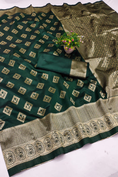 Ratatouille Dark Green Soft Silk Saree With Lassitude Blouse Piece