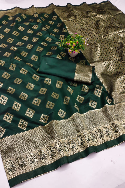Load image into Gallery viewer, Ratatouille Dark Green Soft Silk Saree With Lassitude Blouse Piece

