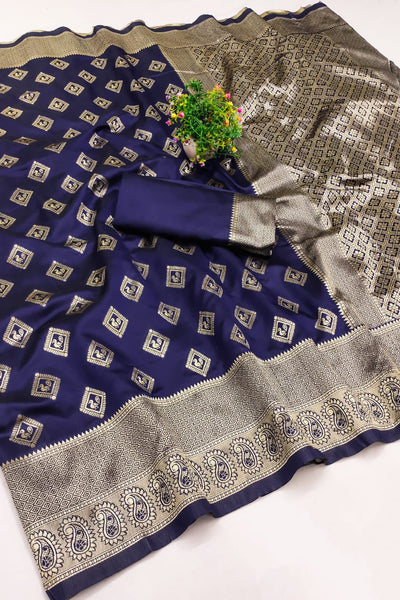 Unequalled Navy Blue Soft Silk Saree With Refreshing Blouse Piece