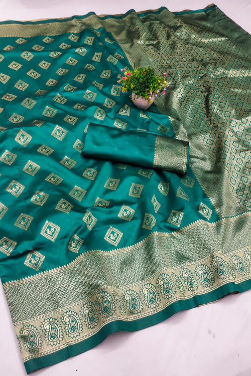 Load image into Gallery viewer, Symmetrical Rama Soft Silk Saree With Elegant Blouse Piece
