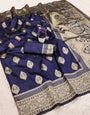 Precious Navy Blue Soft Silk Saree With Unique Blouse Piece