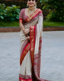 Pretty Beige Digital Printed Dola Silk Saree With Alluring Blouse Piece