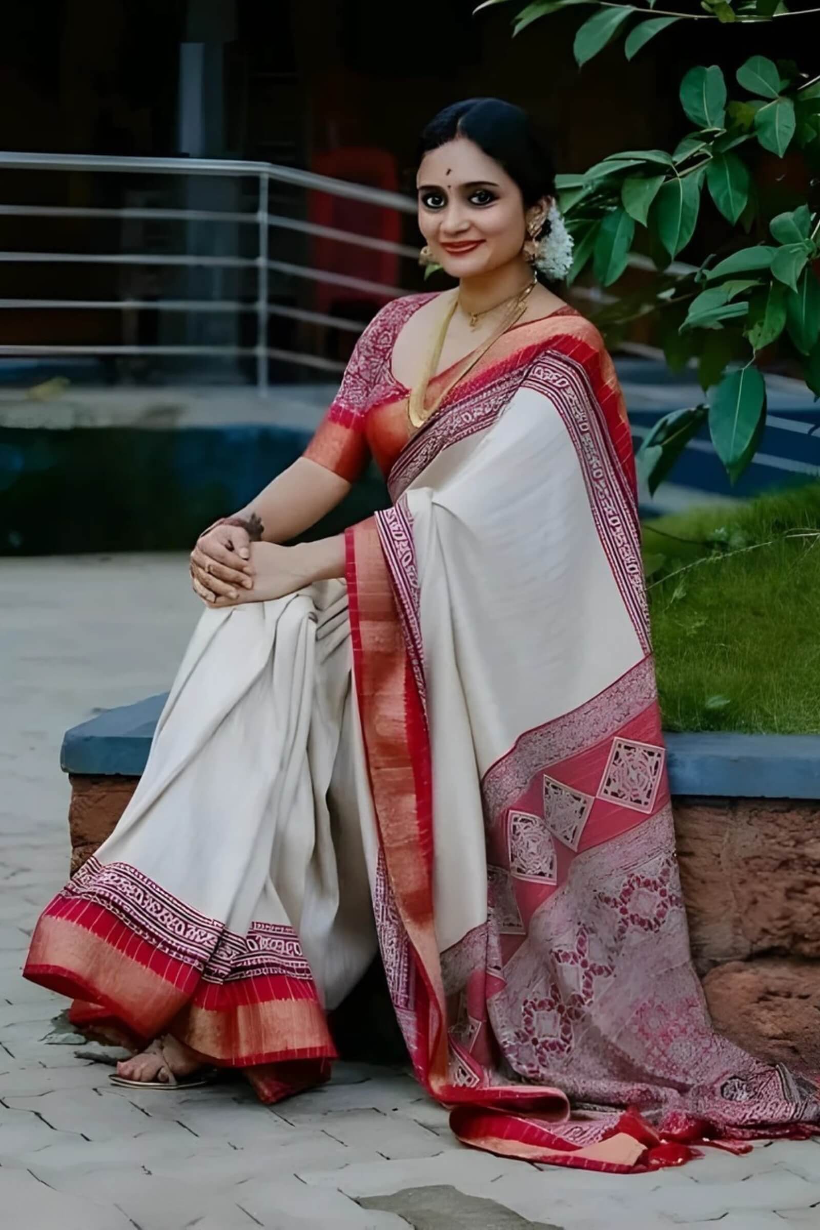 Pretty Beige Digital Printed Dola Silk Saree With Alluring Blouse Piece
