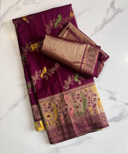 Propinquity Purple Soft Banarasi Silk Saree With Eloquence Blouse Piece
