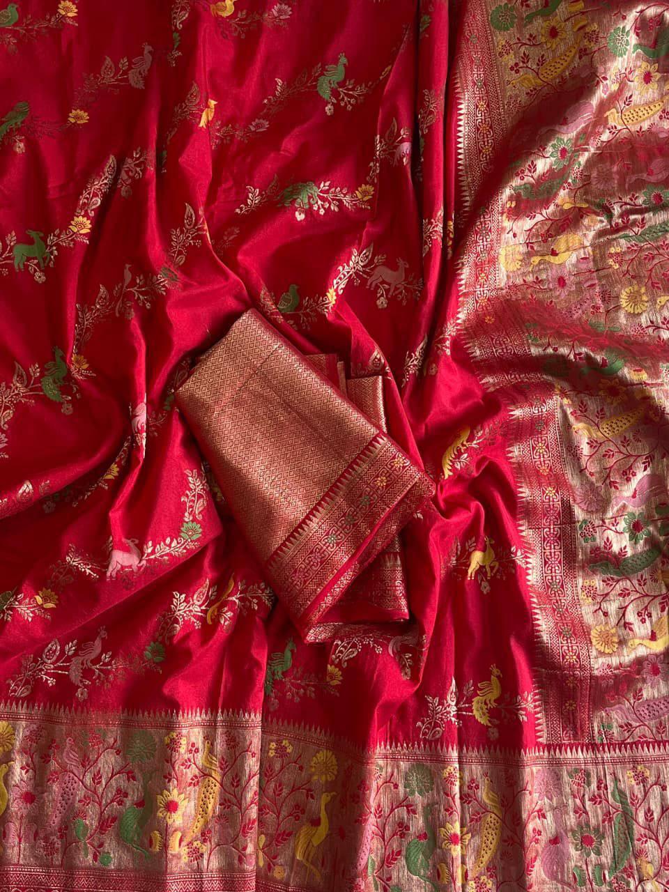 Dalliance Red Soft Banarasi Silk Saree With Posh Blouse Piece