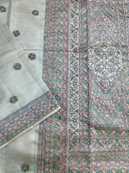Prodigal Beige Embroidery Work Tussar Silk Saree With Blooming Blouse Piece