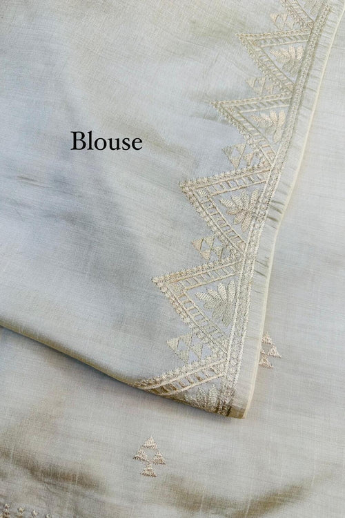 Load image into Gallery viewer, Delightful Off White Embroidery Work Tussar Silk Saree With Inimitable Blouse Piece
