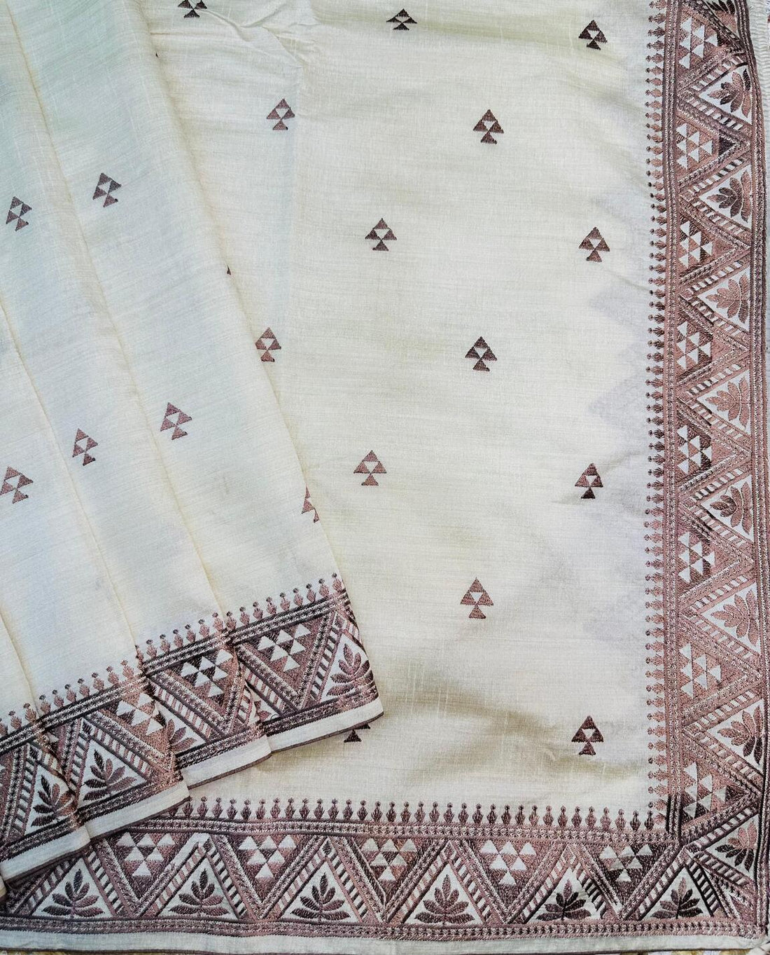 Lovely Off White Embroidery Work Tussar Silk Saree With Demanding Blouse Piece