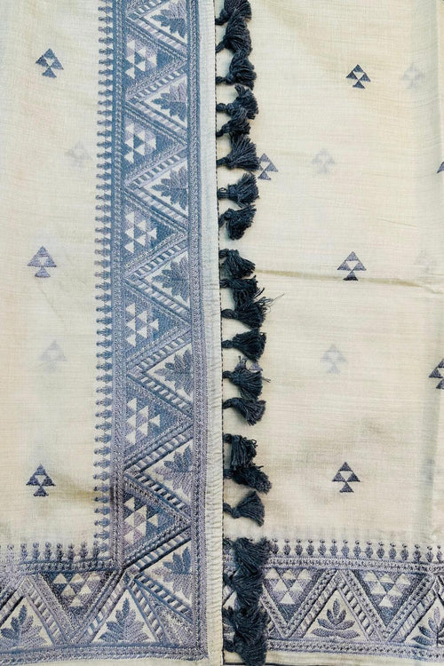 Load image into Gallery viewer, Cynosure Off White Embroidery Work Tussar Silk Saree With Smart Blouse Piece
