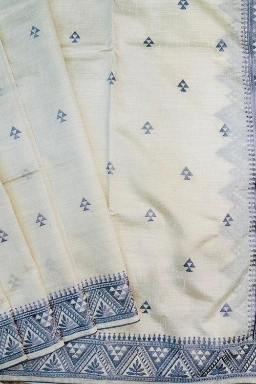 Load image into Gallery viewer, Cynosure Off White Embroidery Work Tussar Silk Saree With Smart Blouse Piece
