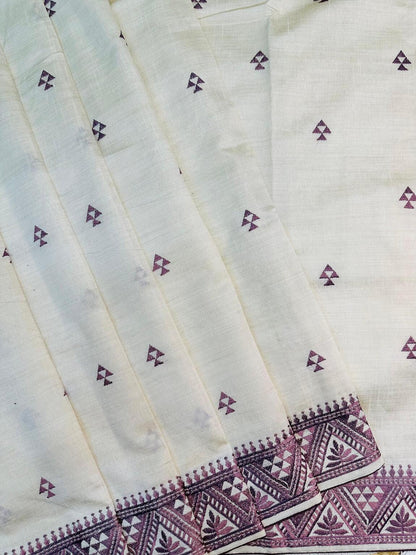 Desultory Off White Embroidery Work Tussar Silk Saree With Vibrant Blouse Piece