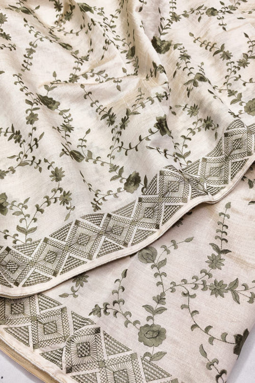 Load image into Gallery viewer, Epiphany Beige Embroidery Work Tussar Silk Saree With Fairytale Blouse Piece
