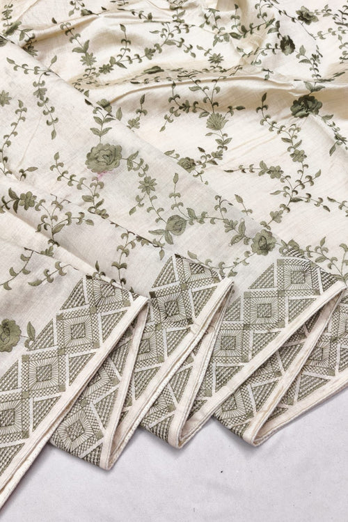 Load image into Gallery viewer, Epiphany Beige Embroidery Work Tussar Silk Saree With Fairytale Blouse Piece
